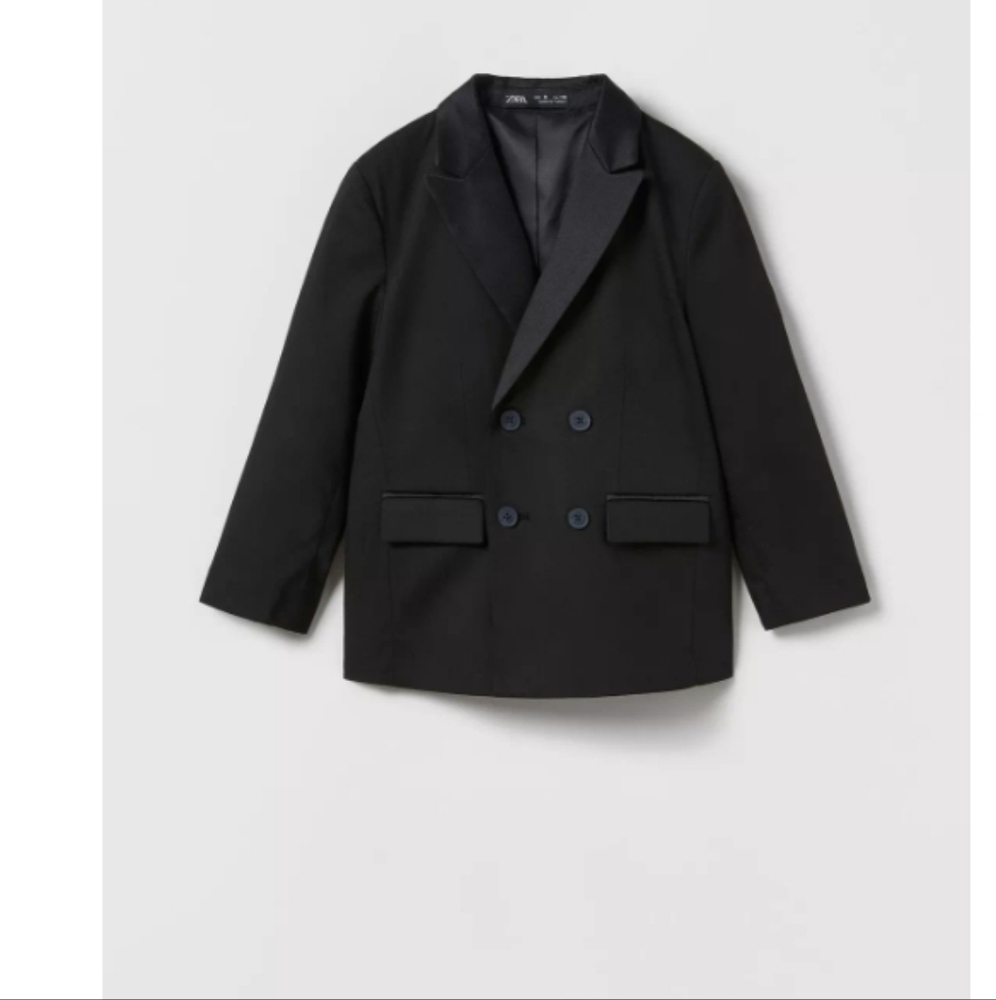 NWT Zara Black Double Breasted Tuxedo Blazer 11-12